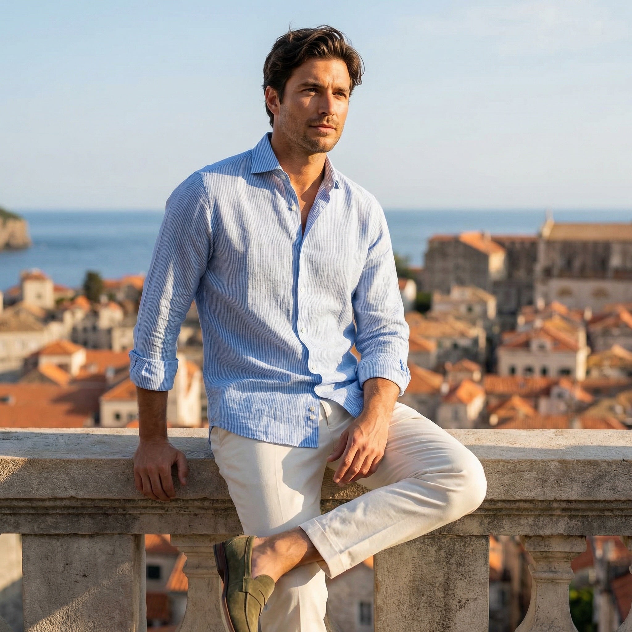 The Estate Linen Shirt – Classic Blue Stripe